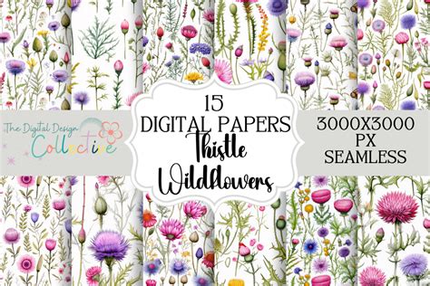 Flowers Thistle Seamless Digital Papers Graphic By Lizballew Creative