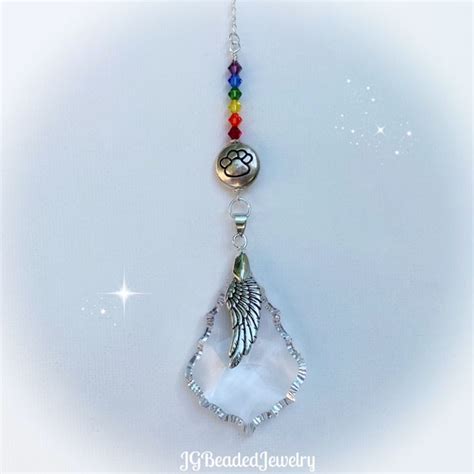 Rainbow Bridge Paw Angel Wing Suncatcher JGBeads Crystal