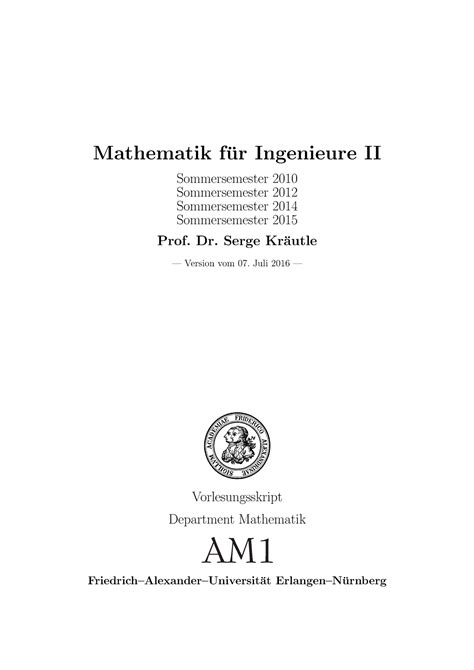 Skript Mathematik Fuer Ingenieure 2 Kraeutle Mathematik Fu R