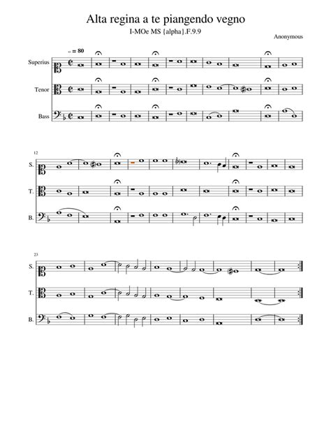 Alta Regina A Te Piangendo Vegno Sheet Music For Soprano Tenor Bass