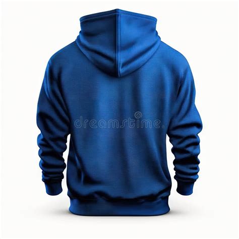 Blue Hoodie Mockup Hooded Rear View Isolated On White Background Stock