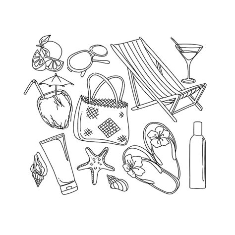 Premium Vector Beach Hand Drawn Doodle Illustrations Vector Set