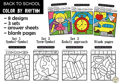 Music Color By Rhythm Back To School Themed Worksheets Teaching