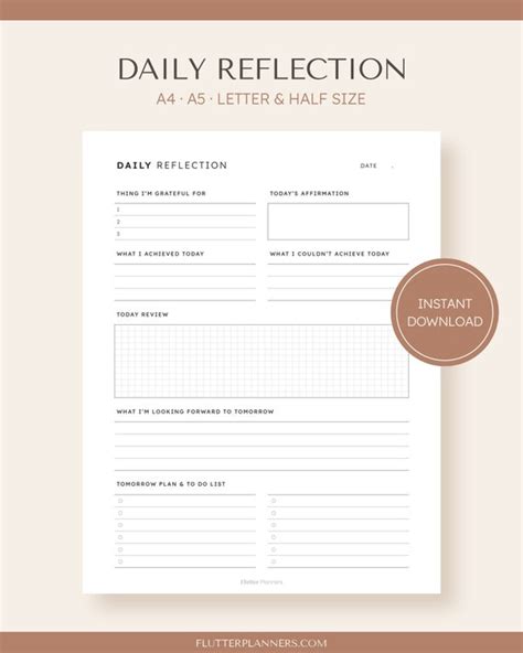 Daily Reflection Printable Daily Journal Template To Do Etsy