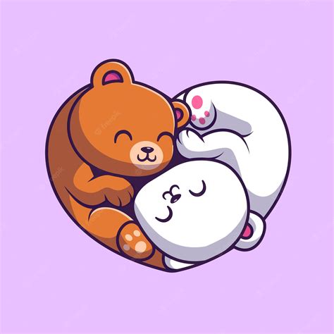 Premium Vector Cute Bear And Polar Bear Sleeping Together Cartoon