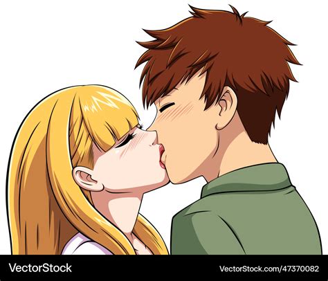 Anime boy and girl kissing on white Royalty Free Vector