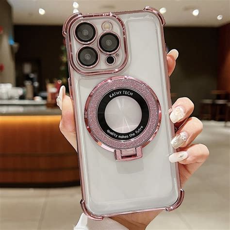 D Plating Transparent Glitter Bracket Case For Iphone