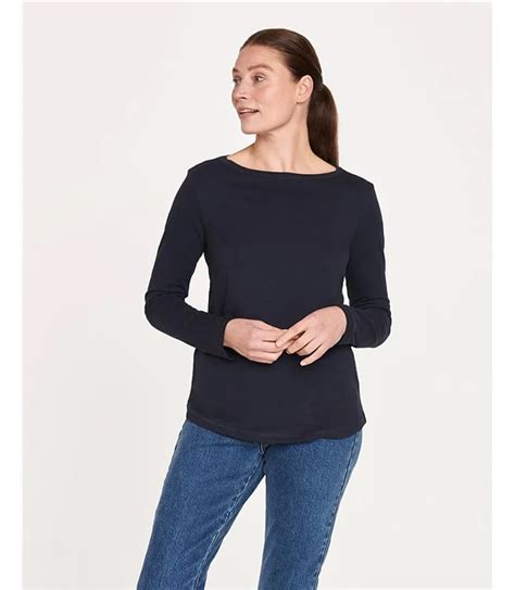 Navy Fairtrade Long Sleeve Organic Cotton Top Woolovers Uk