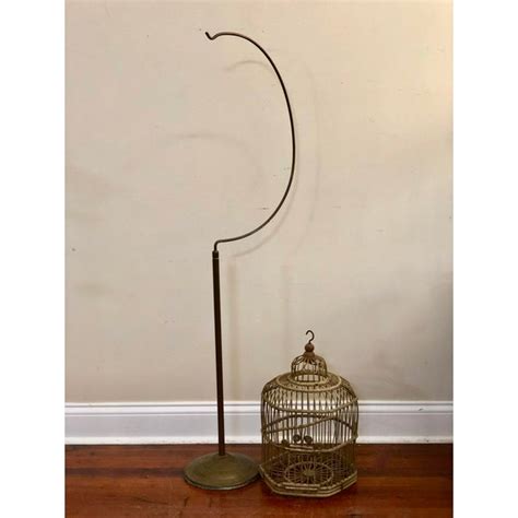 Hendryx - Copper Hanging Bird Stand With Wicker Bird Cage | Chairish