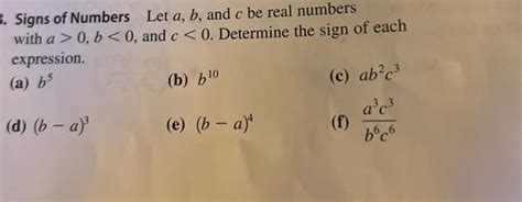 Solved Signs Of Numbers Let A B And C Be Real Numbers With Chegg