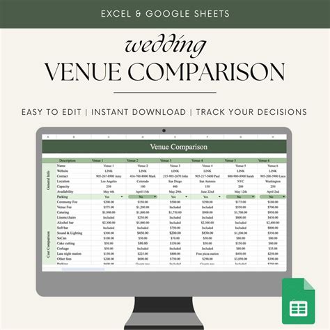 Wedding Venue Comparison Spreadsheet Wedding Planner Google Sheets