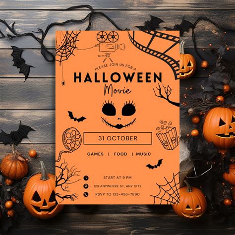 Editable Halloween Invitation Halloween Movie Party Invitation Halloween Birthday Invitation