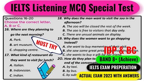 Mcq Special Ielts Exam Listening Test With Answers Ielts