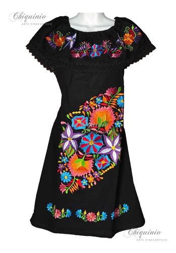 Hermoso Vestido Campesino Olan Bordado Artesanal Mexicana CHIQUINIV