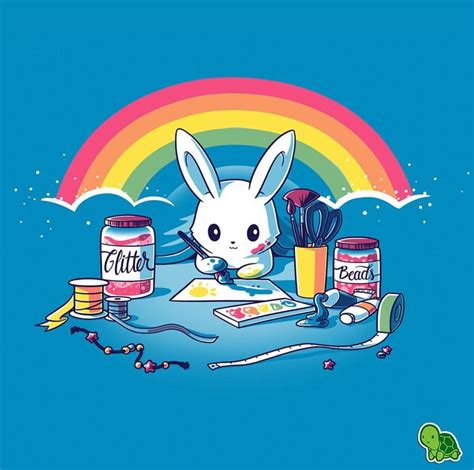 An Image Of A Rabbit With Some Food On The Ground And A Rainbow In The