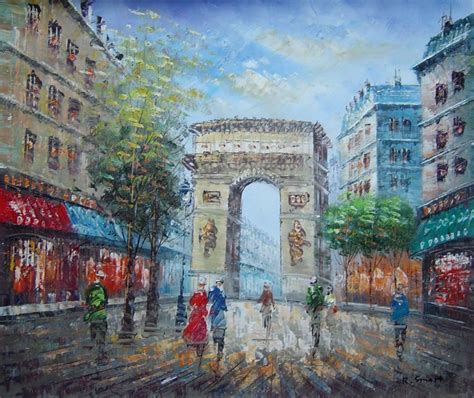 Twilight At Arc de Triomphe of Paris Oil Painting Cityscape France Impressionism 20 x 24 Inches