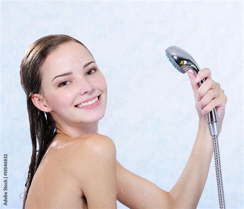 Beautiful Attractive Happy Naked Girl Taking Shower Stock Foto Adobe