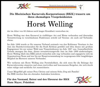 Traueranzeigen Von Horst Welling Rz Trauer De