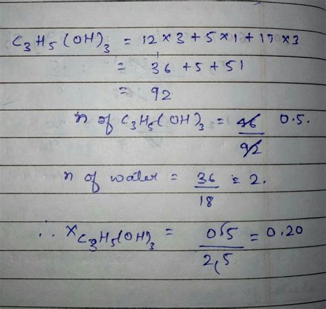 Mole Fraction Of Glycerine In A Solution Is Gram Of Water And