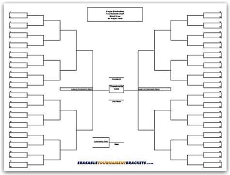 Erasable Tournament Bracket Player Team Single Elimination Blind