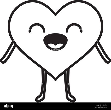 Cartoon Happy Heart Icon Over White Background Line Style Vector