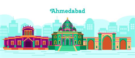 Premium Vector Colorful Ahmedabad Skyline Illustration