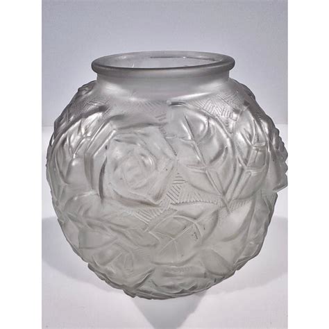 Frencvh Art Deco Frosted Glass Vase Decorated With Roses France Circa 1930 Chairish