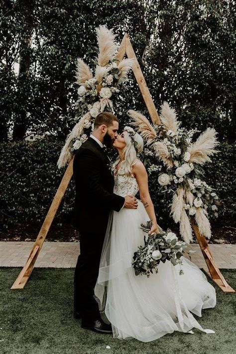 Top Bohemian Pampas Grass Wedding Arches Roses Rings Bryllup Pynt