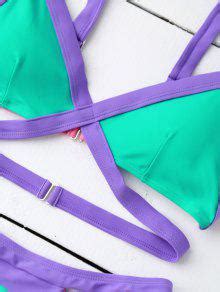 Strappy Color Block Banded Bikini Set In Blue Green Zaful