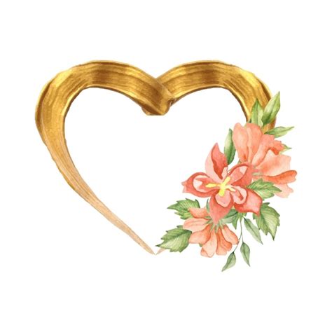 Premium Vector Golden Heart Shape Watercolor Floral Frame For