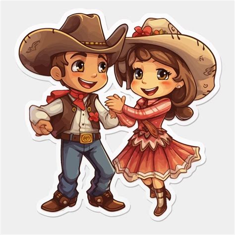 Premium Vector | Cute cowboy and cute cowgirl dancing