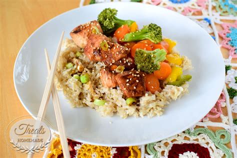 Asian Flavored Salmon Rice And Vegetables Treats Homemade