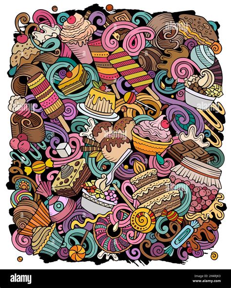 Sweet Food Cartoon Vector Doodles Illustration Desserts Poster Design