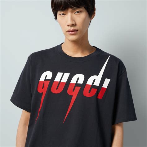 Black Cotton T Shirt With Gucci Blade Print Gucci® Us