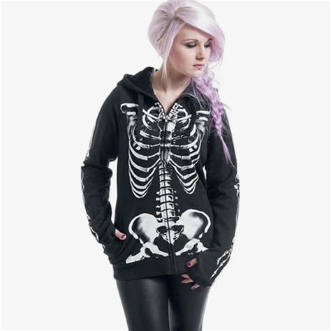 Buy Online Women Fashion Skull Print Gothic Punk Hoodies 2018 Plus Size