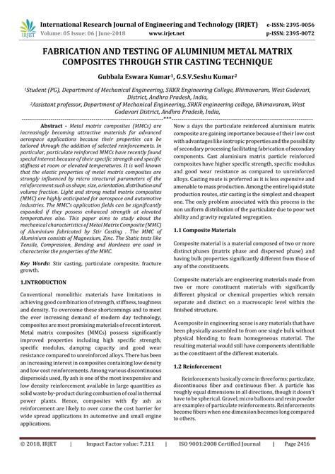 Irjet Fabrication And Testing Of Aluminium Metal Matrix Composites