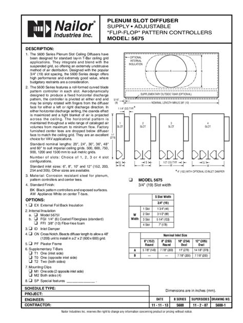 Fillable Online Submittal Model Plenum Slot Diffuser Supply