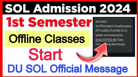 DU SOL First Semester Offline Classes Start 2024 SOL 1st Semester