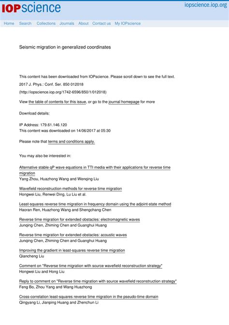 (PDF) Seismic migration in generalized coordinates