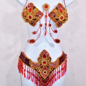 Brazilian String Belly Dance Rio Carnival Samba Lux Bikini Costume Waistband Bra Cabaret Show