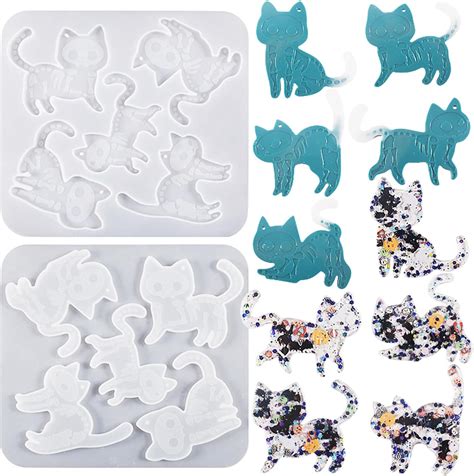 Bekecidi Pcs Epoxy Resin Moulds Keychain Kit Cat Silicone Moulds