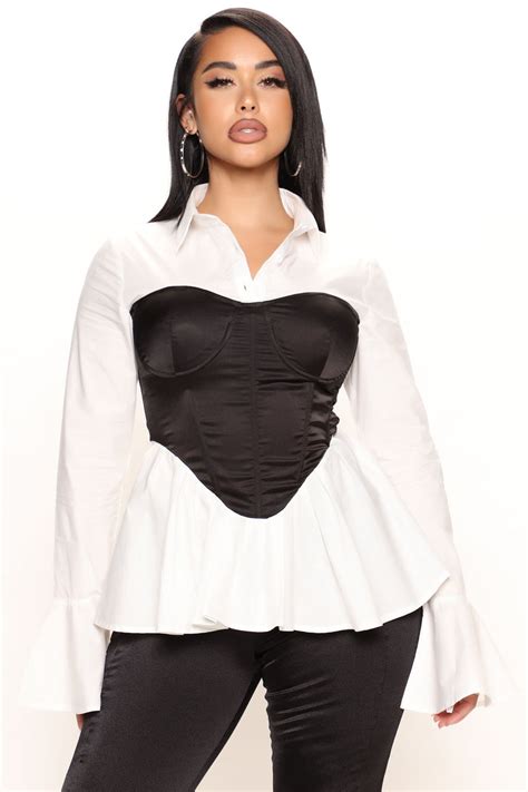 Kalilah Poplin Top White Black Fashion Nova Shirts And Blouses