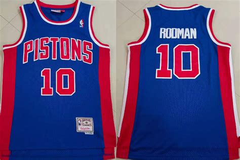 Pistons 10 Dennis Rodman Blue Hardwood Classics Jersey