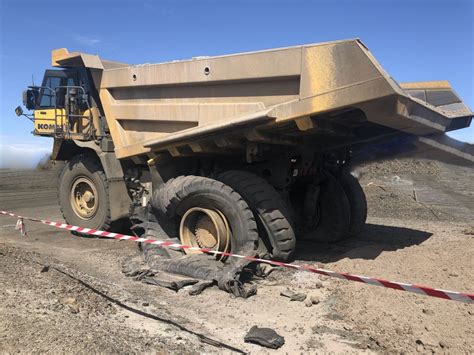 Tyre Explosion On Rear Dump Truck Following Lightning Strike