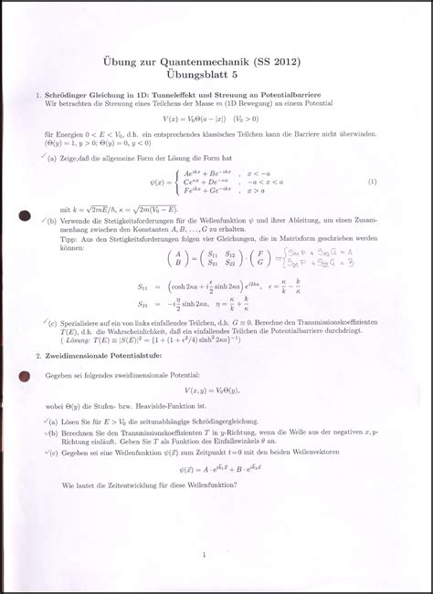 Uebungsblatt 5 Übungsblatt Quantenmechanik Studocu