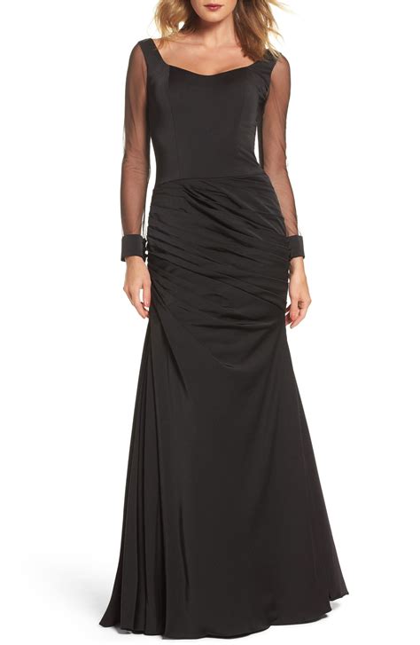 Sheer Sleeve Gown Main Color Black Evening Gowns Elegant Fashion