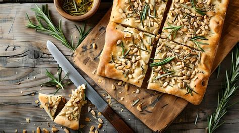 Pan Casero De Romero Focaccia En Una Mesa De Madera R Stica Cocina