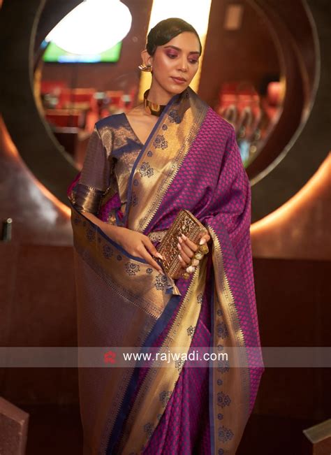 Ethnic Weaving Handloom Silk Purple Classic Saree