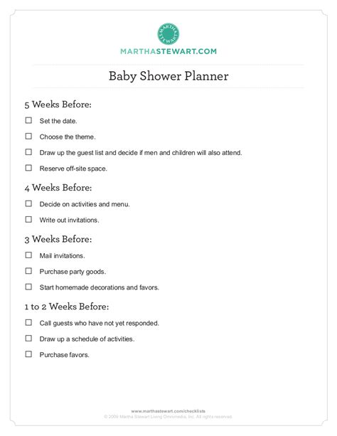 Baby Shower Checklist Examples Format Pdf