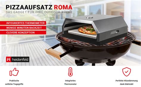 Heidenfeld Pizzaaufsatz Roma Grillaufsatz Pizzamaker Edelstahl